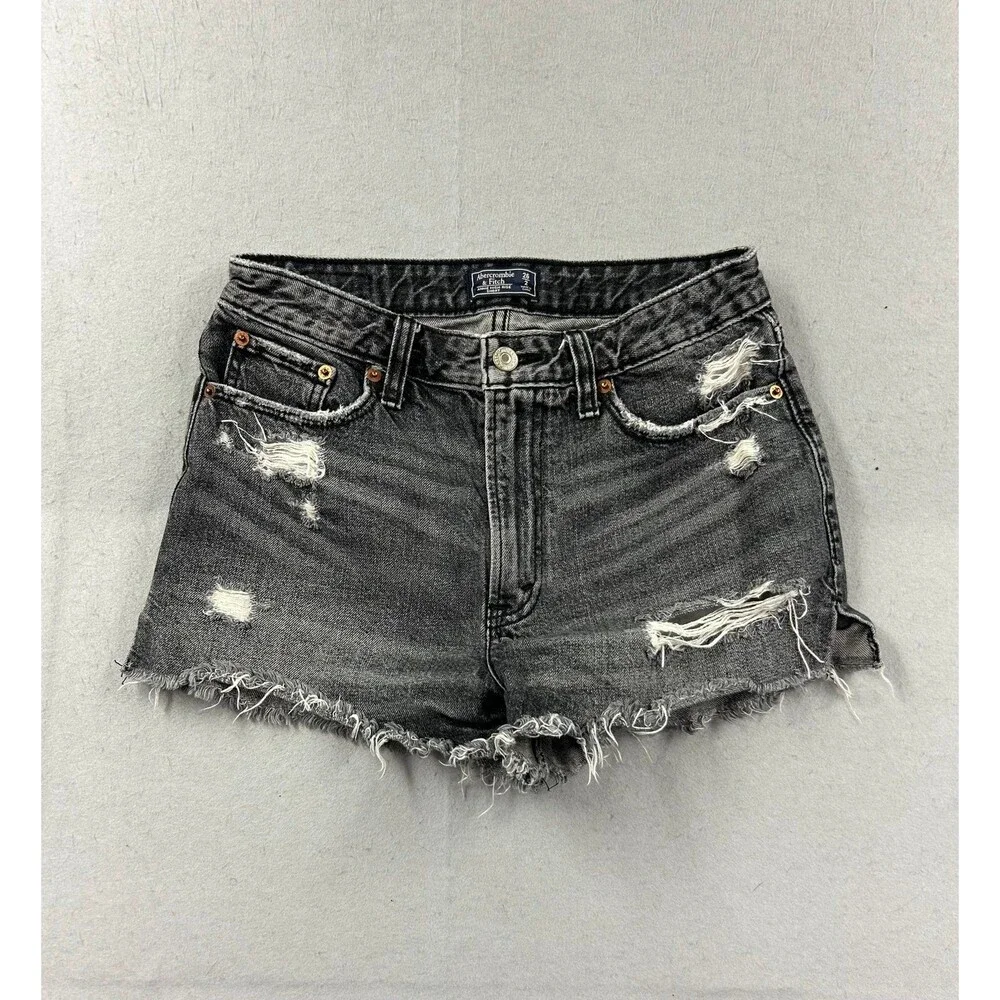 Abercrombie & Fitch Women’s Black Denim Annie High Rise Shorts 2/26